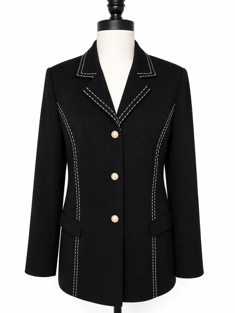 Anne Weyburn Black Pearl Button Blazer Jacket Size 42 / UK 14 / US 10